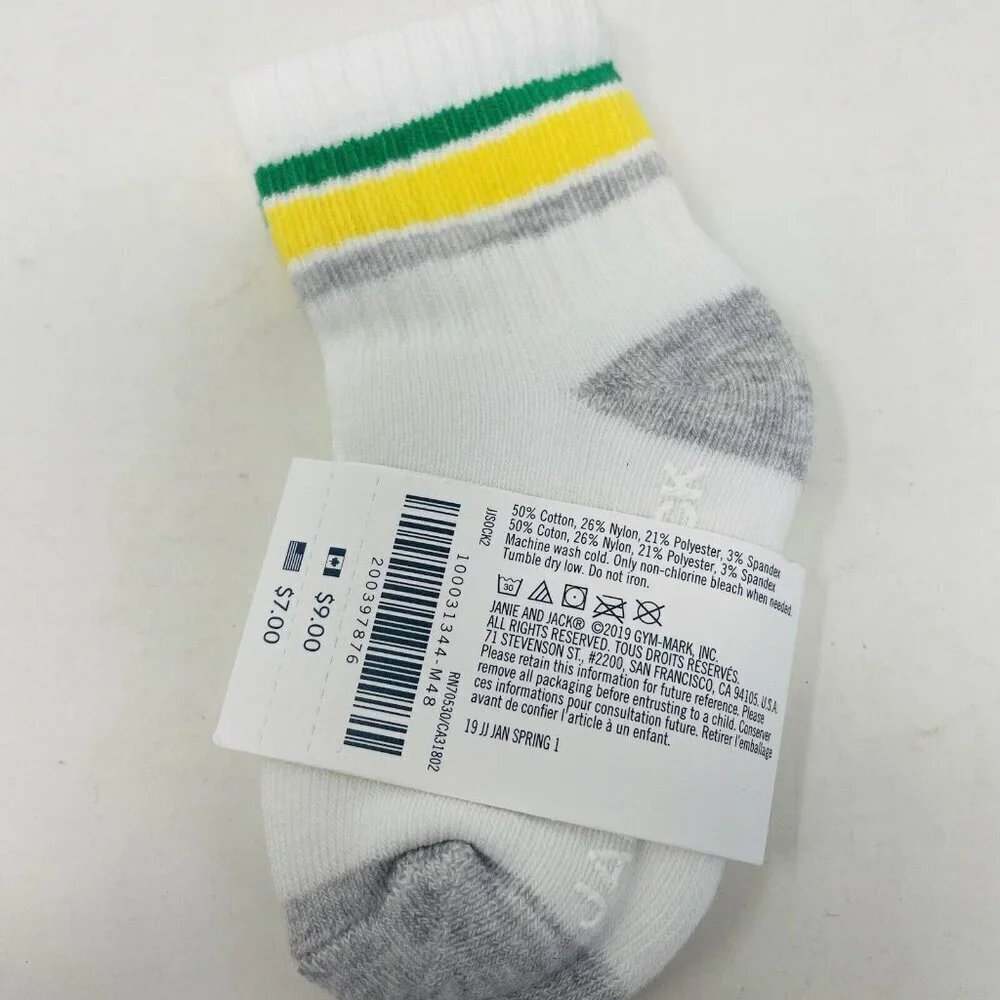 Janie and Jack Baby Boys 6-12 Months Athletic Striped Crew‎ Socks in White/Gray